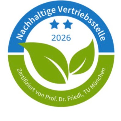 NV-Siegel 2026 mit zwei Sternen – Nachhaltige Vertriebsstelle, zertifiziert von Prof. Dr. Friedl, TU München